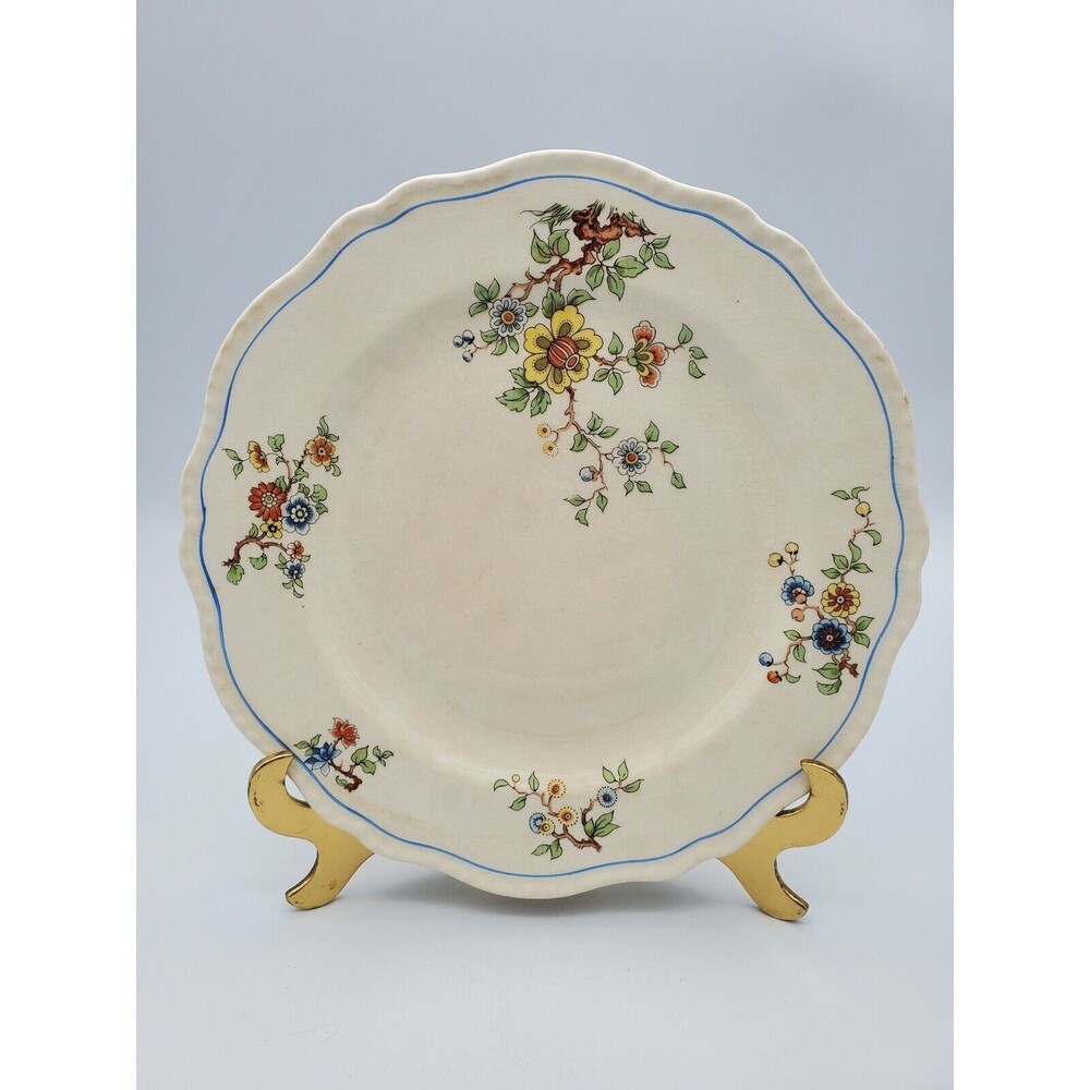 Vintage Steubenville Ivory Scalloped & Beaded 9" Plate Floral Pattern BEAUTIFUL